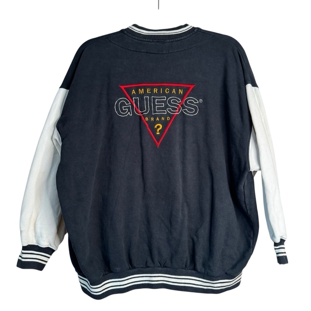 Vintage Guess Jeans Varsity Jacket Made In The USA M/L Black White Bomber